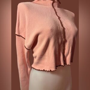 ✨Urban Outfitters Pink & Brown Lettuce Trim Mock Turtleneck Sweater✨